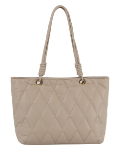 Quilted Tote Bag with Loop Knot Handle JY-0483-M STONE